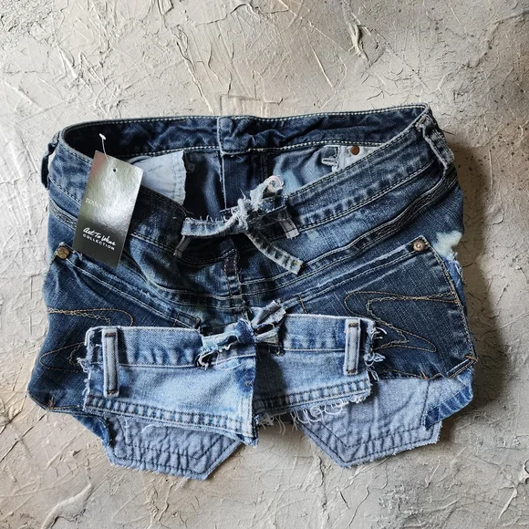 Designer Corset Sexy Top Upcycled Denim Distressed Fabric Boho Shabby Chic - Picture 4 of 14